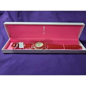 Isaac Mizrahi Live Watch Womens Gold Tone Red Leather Band New in Box